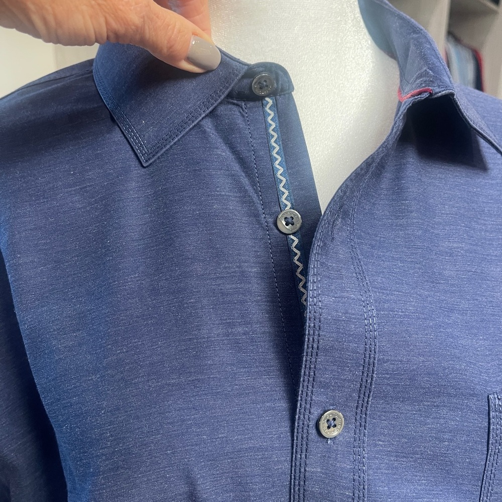 Men's Bugatchi Navy Blue Casual Button Down Shirt Premium Cotton Blend New XXL
